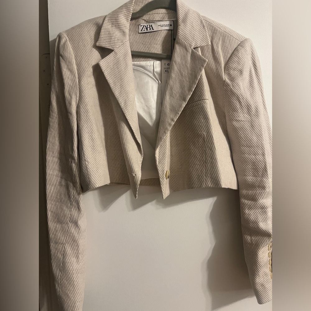 Zara Cropped Pinstripe Blazer